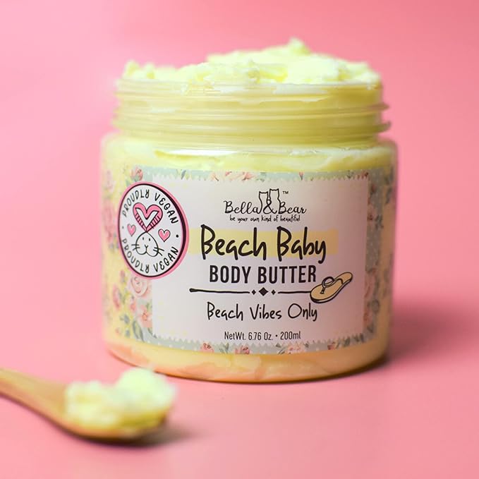 Bella and Bear Beach Baby Body Butter - Moisturizing Shea Cream for Women - Vegan, Cruelty-Free, Oil-Free - Helps Prevents Pregnancy Stretch Marks Bulk 6.76-oz. - 12 Pack-VivaGrace Women