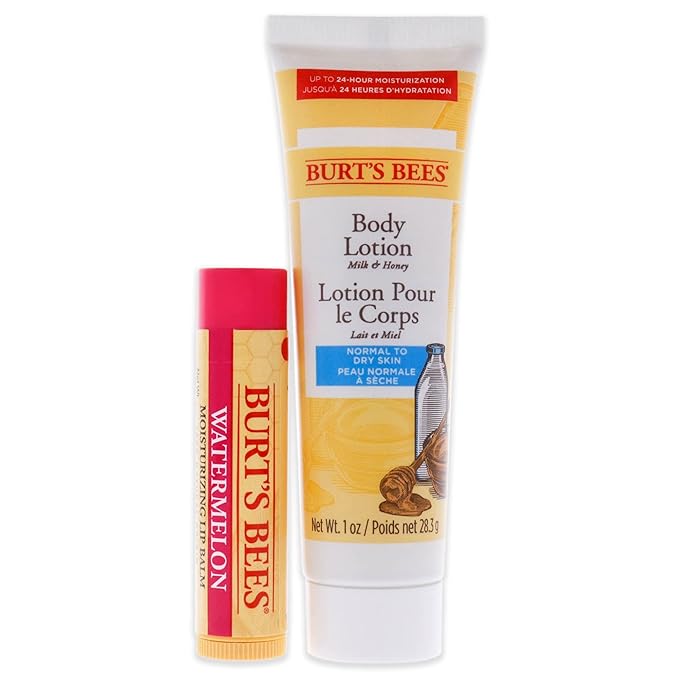 Burts Bees Hive Favorites Kit - Watermelon Unisex -0.15oz Watermelo Lip Balm, 1oz Body Lotion with Milk and Honey 2 Pc,White-VivaGrace Women
