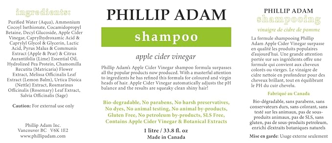Phillip Adam Apple Cider Vinegar Shampoo and Conditioner Set for All Types of Hair - pH Balancing - Sulfate Free, Paraben Free & Silicone Free - 33.8 Ounce Each-VivaGrace Women
