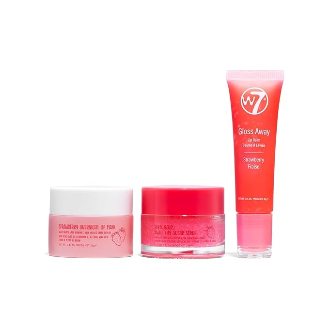 W7 Sweet Dreams Lip Care Trio - 3 Piece Set - Overnight Lip Mask, Lip Balm & Lip Scrub - Strawberry-VivaGrace Women