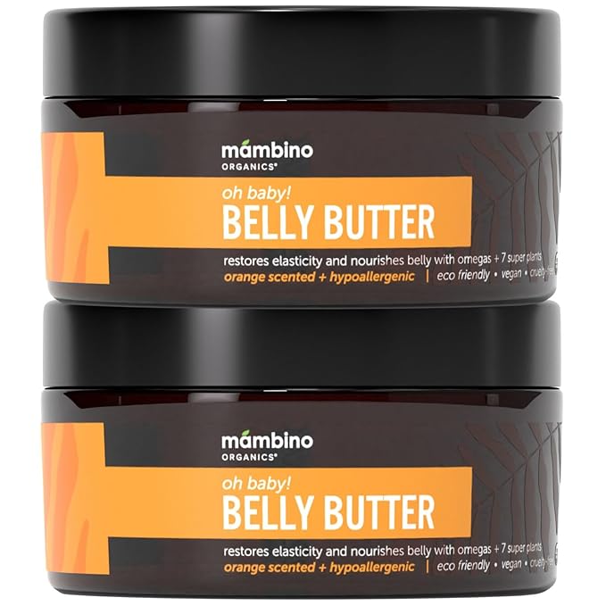 Mambino Organics Oh Baby! Belly Butter – Organic Stretch Mark Cream for Pregnancy with Dutch Shea & Cocoa Butter – Vitamins, Omegas for Elasticity – Cruelty-Free Maternity Care, 2-Pack 4 fl oz-VivaGrace Women