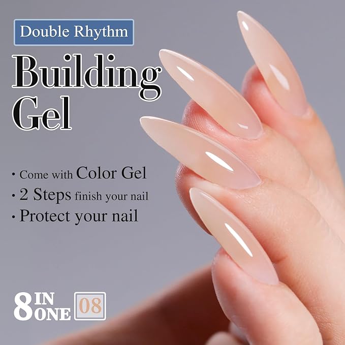 Double Rhythm Clear Gel Nail Polish 15ml Nail Strengthener in a Bottle Nail Extension Hard Gel Soak Off Long Lasting UV Gel (Pastel Nude 8 in 1-8)-VivaGrace Women