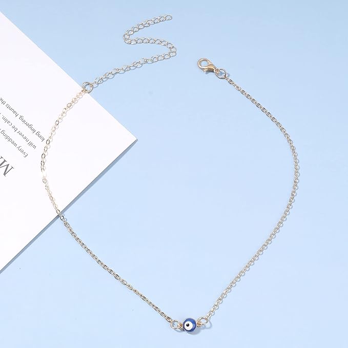 Boho Evil Eye Choker Necklace Blue Eye Pendant Necklace Minimal Gold Chain Necklace Lucky Eye Necklace Amulet Chain Jewelry for Women and Girls-VivaGrace Women