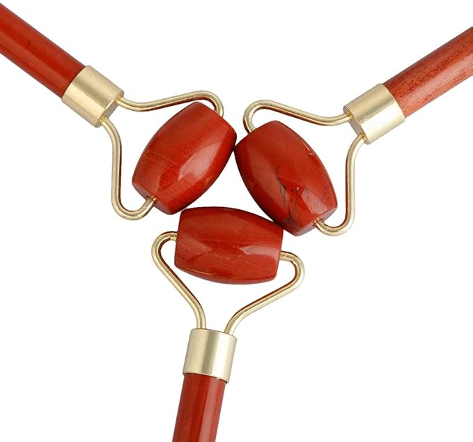 Rockcloud Natural Crystal Stone Roller Massager Double Neck Face & Neck Massage Therapy Anti-Aging Wrinkle Healing Slimming Skincare Tool,Red Jasper-VivaGrace Women