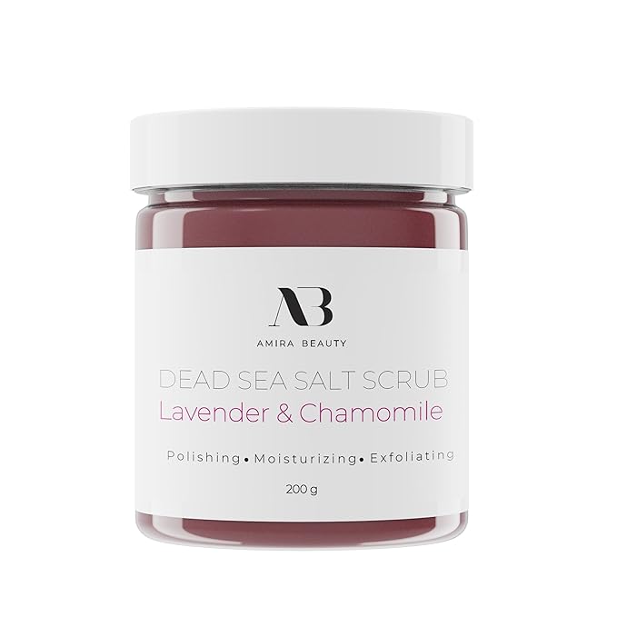 Amira Beauty Dead Sea Salt Body Scrub | Lavender & Chamomile | Foaming Shower Scrub with Organic Essential Oils | Exfoliates and Moisturizes Skin | 7 OZ-VivaGrace Women