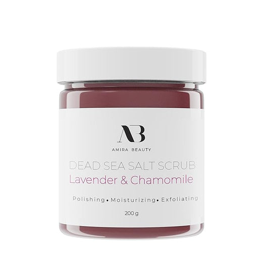 Amira Beauty Dead Sea Salt Body Scrub | Lavender & Chamomile | Foaming Shower Scrub with Organic Essential Oils | Exfoliates and Moisturizes Skin | 7 OZ-VivaGrace Women