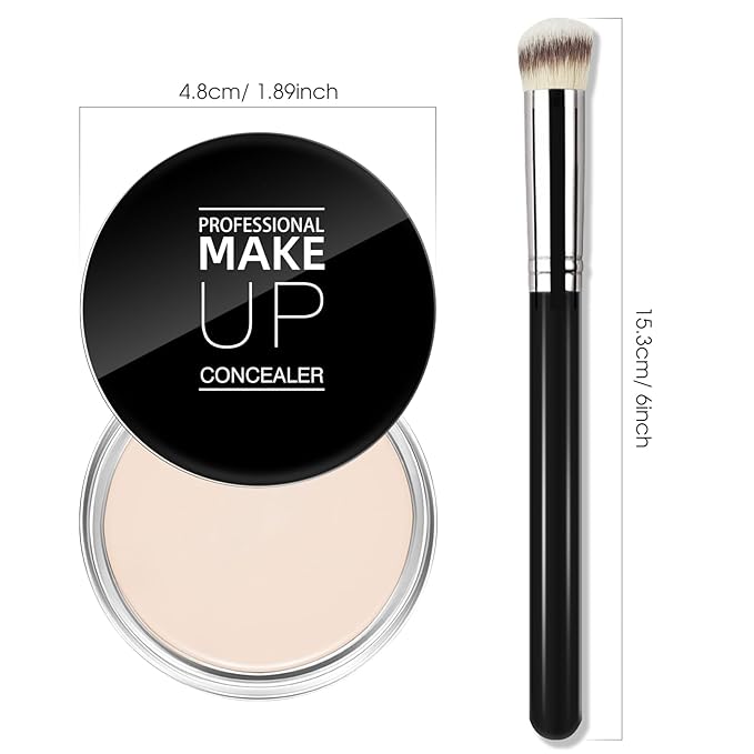 Cream Concealer Full Coverage Makeup, Matte Color Correcting Concealer with Brush, Waterproof, Conceals Blemish, Pores and Spots, Under Eye Makeup Concealer for Dark Circles (#01 IVORY WHITE)-VivaGrace Women