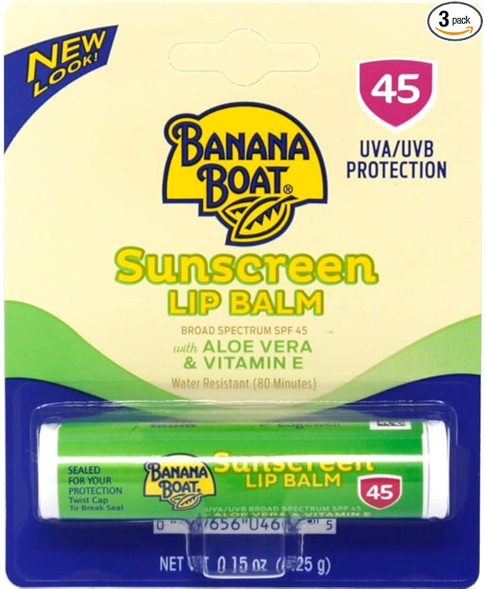 Banana Boat Aloe Vera with Vitamin E Sunscreen Lip Balm, SPF 45, 0.15 Ounces each (Value Pack of 3)-VivaGrace Women