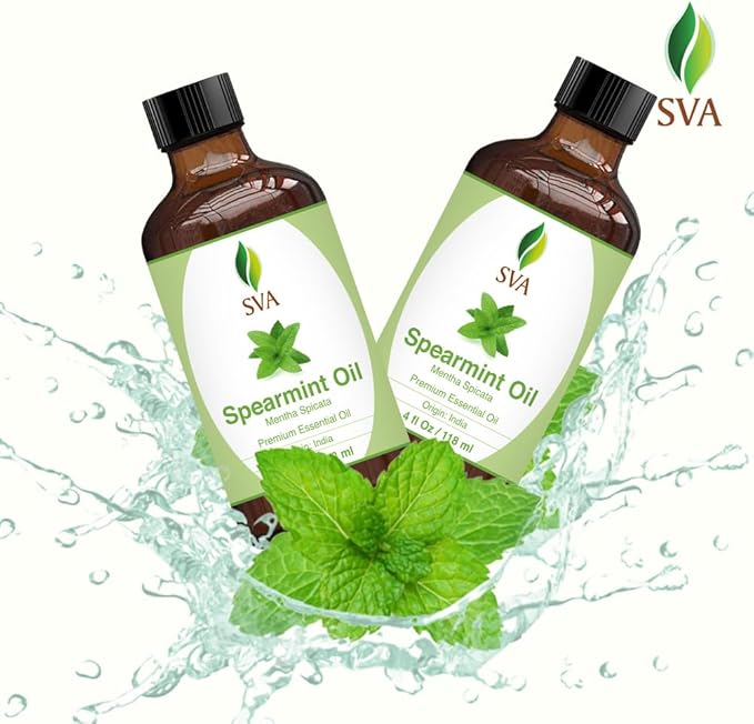 SVA Spearmint Essential Oil – 4 Fl Oz – 100% Natural Spearmint Oil - for Diffuser, Hair Care, Face, Skin Care, Aromatherapy, Scalp and Body Massage, Soap and Candle Making – with Dropper-VivaGrace Women