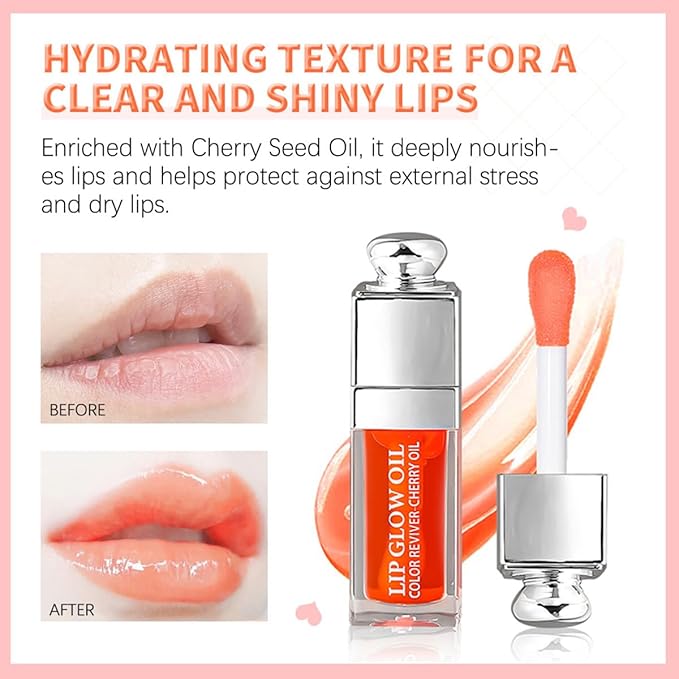 Hydrating Lip Glow Oil, Moisturizing Plumper Lip Gloss, Transparent Plumping Balm, Tinted Balm Care 0.2 OZ - 001 PINK-VivaGrace Women