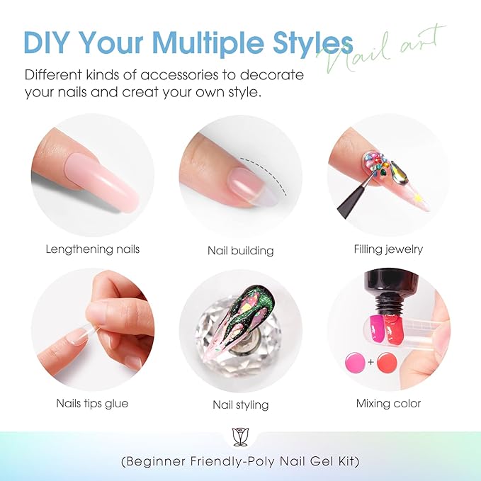 ROSALIND 12PCS Poly Nail Gel Kit with Mini Nail Lamp Nude Brown Cherry Pink Poly Extension Gel Kits-VivaGrace Women