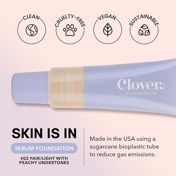 Clover Skin Is In Serum Foundation | Hydrating Face Serum, Lightweight Foundation, Cruelty-Free & Vegan | With Squalane And Sunflower Seed Wax | 30 ml - Shade 02 (Fair)-VivaGrace Women