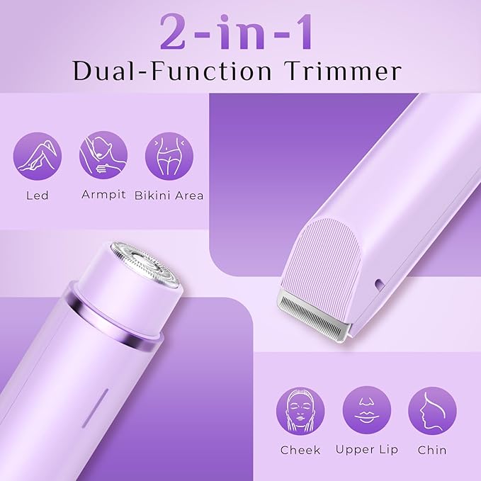 2025 New 2-in-1 Electric Bikini Trimmer for Women - Dual Head Electric Razor,Waterproof Painless Bikini Shaver, Pubic Hair Trimmer for Private Area & Body Hair, Purple-VivaGrace Women