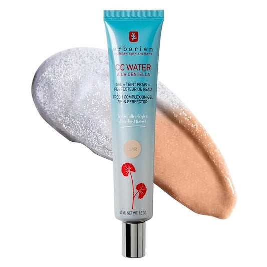 Erborian CC Water with Hyaluronic Acid, Clair - Ultra-Light Aqua Gel Color Corrector with Centella Asiatica & Hyaluronic Acid - Plump, Softer & Hydrated Skin - Korean Skincare Skin Perfector - 1.3 Oz-VivaGrace Women