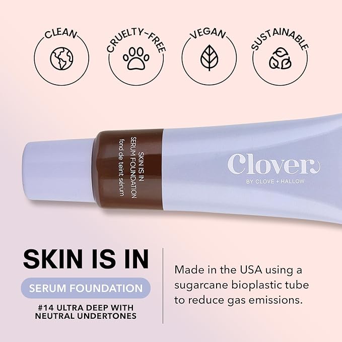 Clover Skin Is In Serum Foundation | Hydrating Face Serum, Lightweight Foundation, Cruelty-Free & Vegan | With Squalane And Sunflower Seed Wax | 30 ml - Shade 14 (Deep)-VivaGrace Women