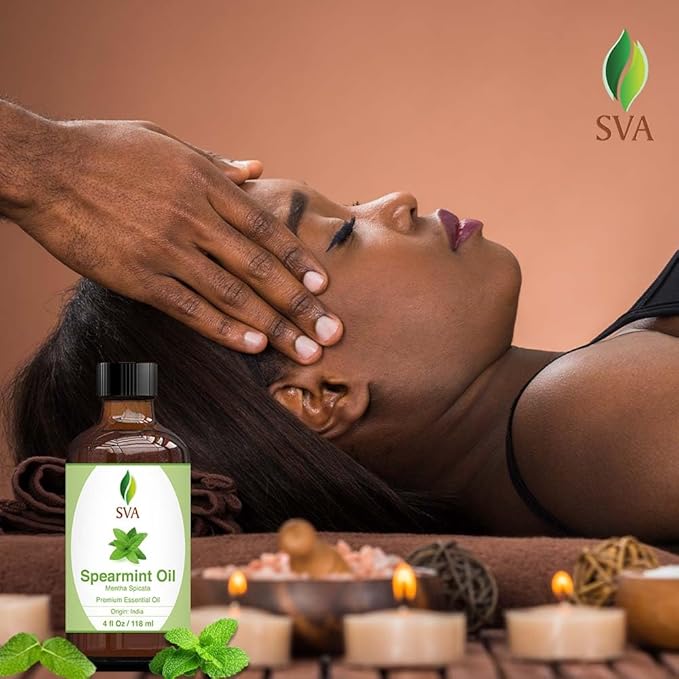 SVA Spearmint Essential Oil – 4 Fl Oz – 100% Natural Spearmint Oil - for Diffuser, Hair Care, Face, Skin Care, Aromatherapy, Scalp and Body Massage, Soap and Candle Making – with Dropper-VivaGrace Women