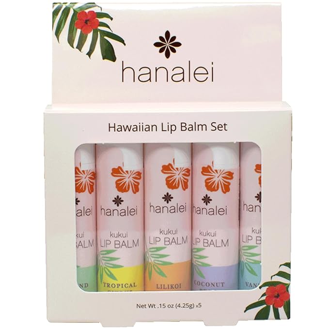 Hanalei Lip Balm and Moisturizer - Natural Kukui Oil, Beeswax Lip Moisturizer - Replenish and Repair Dry, Chapped Lips - Variety Pack (5 Tubes)-VivaGrace Women
