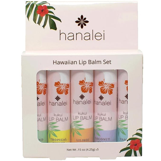 Hanalei Lip Balm and Moisturizer - Natural Kukui Oil, Beeswax Lip Moisturizer - Replenish and Repair Dry, Chapped Lips - Variety Pack (5 Tubes)-VivaGrace Women