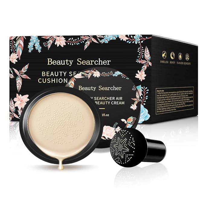 Beauty Glazed Mushroom Head Air Cushion CC Cream Foundation Cover Concealer Makeup Moisturizing Brightening Pigment Liquid Foundation, Even Skin Tone Makeup Base BB # 02 Naturel-VivaGrace Women