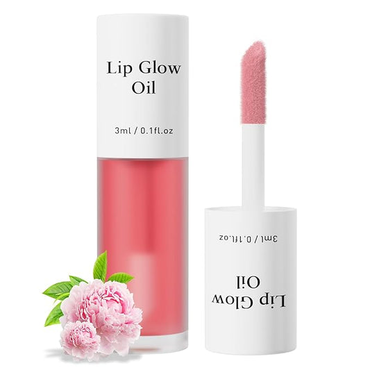 Plumping Lip Oil, Long Lasting Hydrating Lip Stain Lip Balm Revitalizing, Transparent and Tinting Lip Care Oil for Dry Lip (Peony)-VivaGrace Women