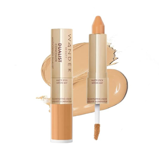 Wander Beauty Dualist Matte and Illuminating Concealer Makeup - Golden Medium - Dual-Ended Matte Concealer Stick + Liquid Concealer - Full Coverage Concealer Brightens & Hydrates - 0.28 fl oz-VivaGrace Women
