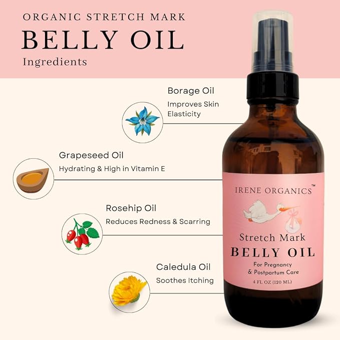Organic Belly Oil for Pregnancy Stretch Mark Prevention and Treatment Award Winning Anti Stretch Mark Tummy Oil For Pregnancy and Postpartum - Hydrating Bump Serum-VivaGrace Women