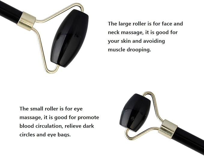 mookaitedecor Obsidian Roller & Rose Quartz Gua Sha Scraping Massage Tool Set, Face Massager for Wrinkles, Anti Aging-VivaGrace Women