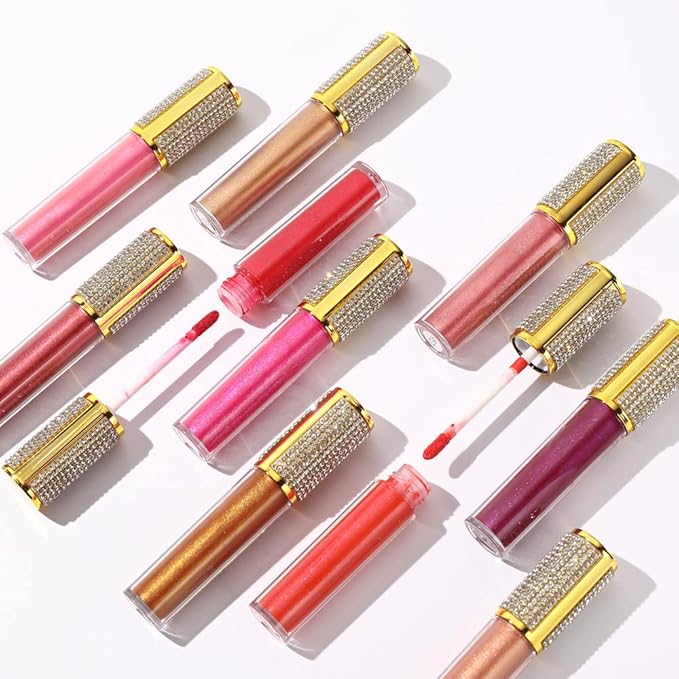 AMORIX 24 Pack Gold Crystal Lip Gloss Tubes with Wand 5ml Empty Lip Gloss Containers Lipgloss Bottles with Stoppers 2pcs Syringes + Labels for DIY Lip Gloss Balm