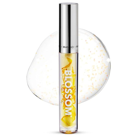 Blossom Moisturizing and Hydrating Shimmer Sparkle Lip Oil with Olive Oil + Grape Seed Oil, Infused with Real Flowers, 3g, Mango-VivaGrace Women