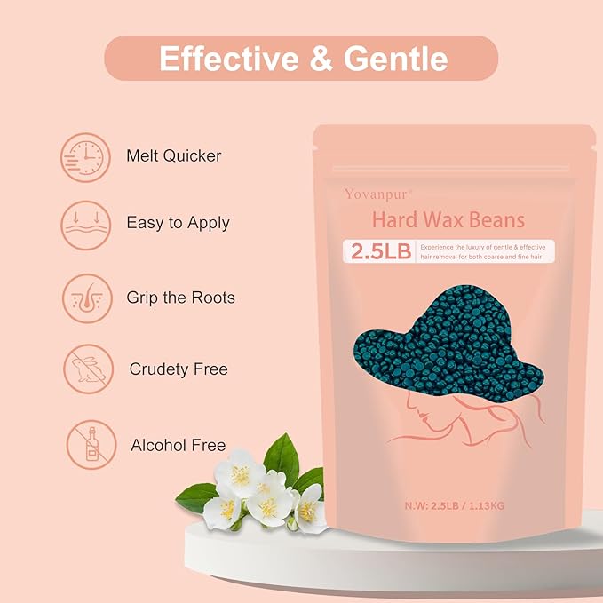 2.5lb Hard Wax Beads For Hair Removal, Yovanpur Waxing Beans for Sensitive Skin, Face, Eyebrows, Bikini, Brazilian, Legs and Full Body Bulk-VivaGrace Women