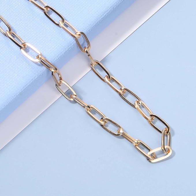 Punk Paper Link Choker Necklace Gold Paperclip Chain Necklace Choker Open Link Chain Necklace Trendy Chain Necklace Jewelry for Women and Girls-VivaGrace Women