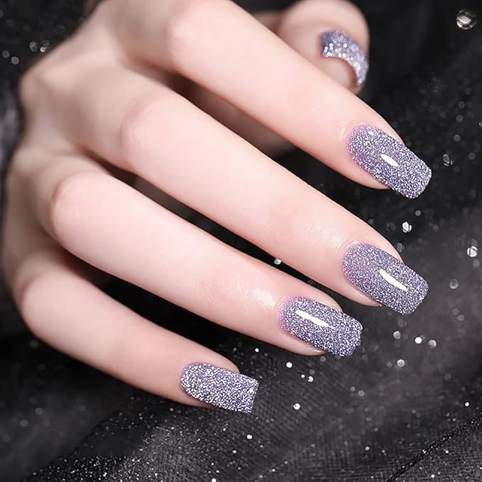 MIZHSE Glitter Gel Nail Polish, Reflective Purple Gel Polish 10ml, Sparkly Shiny Nail Gel, Soak Off Nail Art Salon Varnish Manicure DIY at Home for Beginners