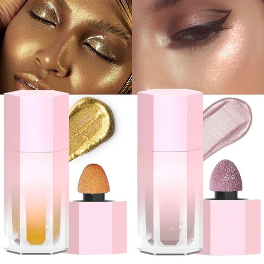 evpct Light Liquid Face Highlighter Makeup Waterproof Long Lasting Mermaid Pink Rose Gold Glimmer Glow Sparkly Glitter Body Shimmer Oil Liquid Luminizer Stick Highlight Illuminator for Face Body Cheek-VivaGrace Women