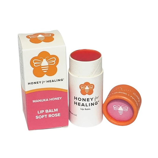 Lip Balm Moisturizer with Manuka Honey 15+ UMF, Coconut Oil, and Castor Oil For Chapped, Cracked, Dry Lips | Protects, Smoothes, and Nourishes your Lips | 0.25 oz / 7 gr. (Soft Rose)-VivaGrace Women