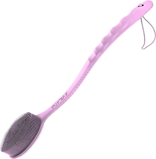 Avilana Silicone Body Scrubber – Gentle Shower Brush & Loofah Alternative- Food Grade & Lab Tested – Fast-Drying, Hygienic, BPA-Free Silicone Body Gentle Exfoliator (Pink, Long Handle)-VivaGrace Women