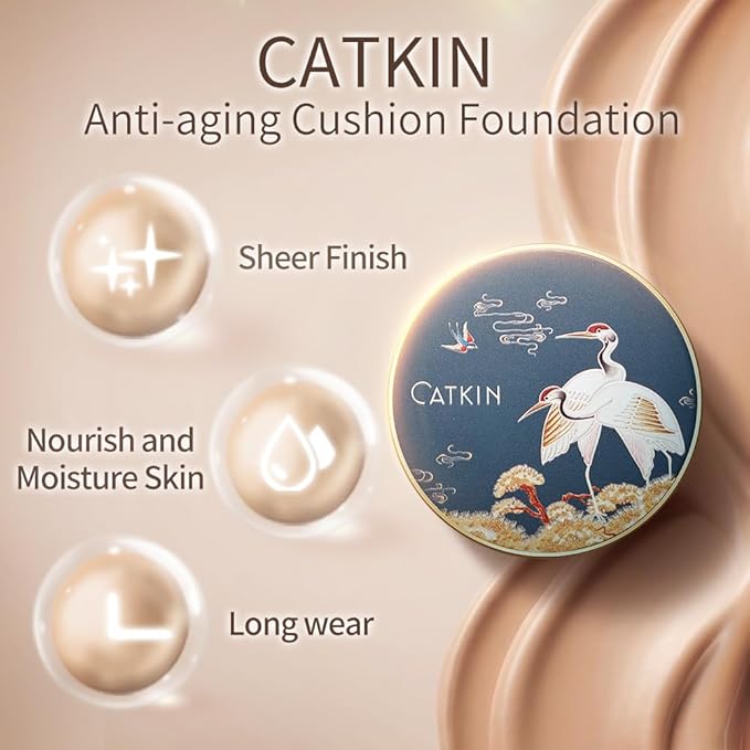Catkin Phoenix Cushion Foundation Buildable Coverage Anti-Aging Serum Makeup, Sheer Satin Finish, Refill Included, Light Beige 0.46 Oz x 2, C04 BUFF-VivaGrace Women