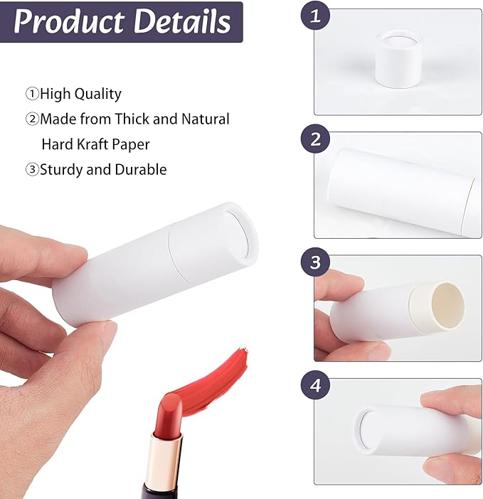 NICENEEDED 15 Pcs Kraft Paper Lipstick Tube, 0.4 Oz Paperboard Lip Balm Tubes, Cardboard Empty Deodorant Container Solid Perfume Tube Cosmetic Box for DIY Chapstick Deodorant Crayon-VivaGrace Women