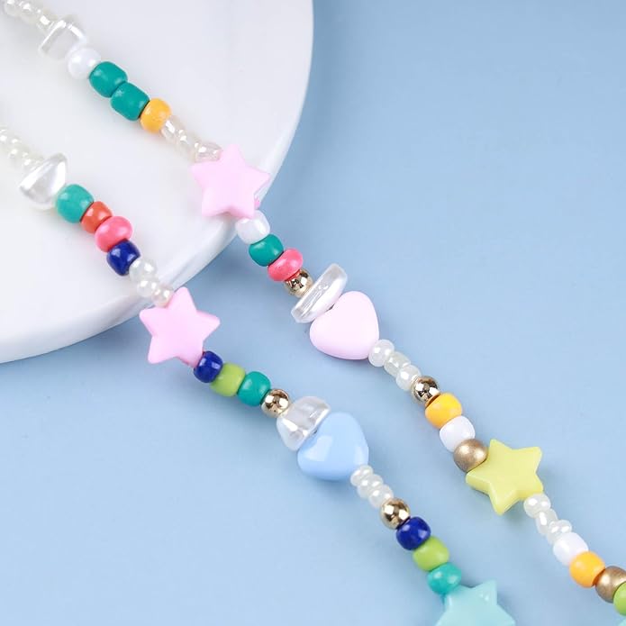 Vintage Seed Bead Choker Necklace Pearl Choker Necklace Colorful Star Heart Necklace Cute Rainbow Necklace Chain Jewelry for Women-VivaGrace Women