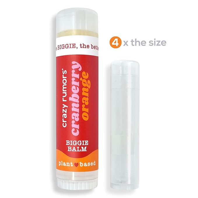 Crazy Rumors Biggie Cranberry Orange Flavored All Natural, Plant Based Lip Balm to Moisturize and Nourish your Lips - Cranberry Orange tube 0.6 oz (4x Larger than standard 0.15 oz lip balm)-VivaGrace Women
