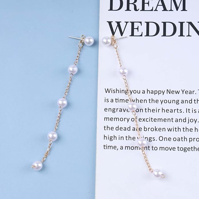 Boho Long Pearl Drop Earrings Vintage Gold Tassel Pearl Dangle Earrings Statement Pearl Chain Drop Dangle Earrings Wedding Prom Bridal Pearl Hook Earrings Jewelry for Women-VivaGrace Women