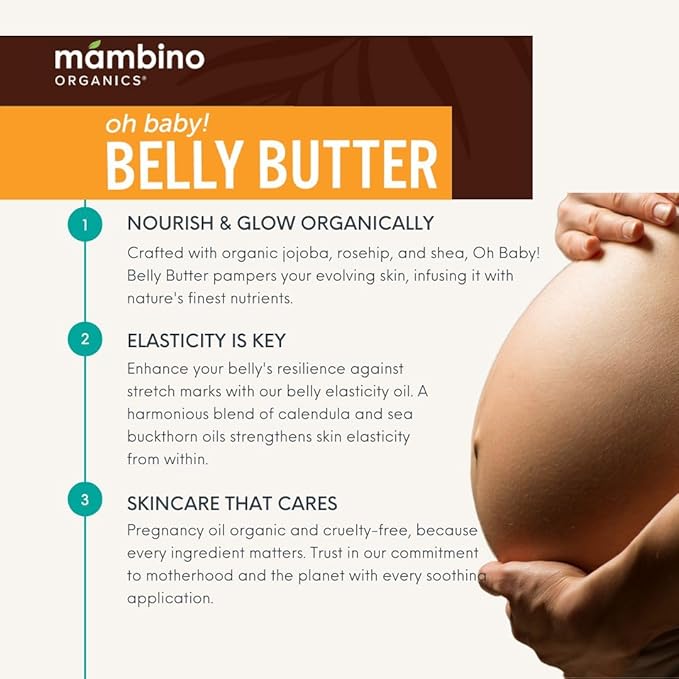 Mambino Organics Oh Baby! Belly Butter – Organic Stretch Mark Cream for Pregnancy with Dutch Shea & Cocoa Butter – Vitamins, Omegas for Elasticity – Cruelty-Free Maternity Care, 2-Pack 4 fl oz-VivaGrace Women
