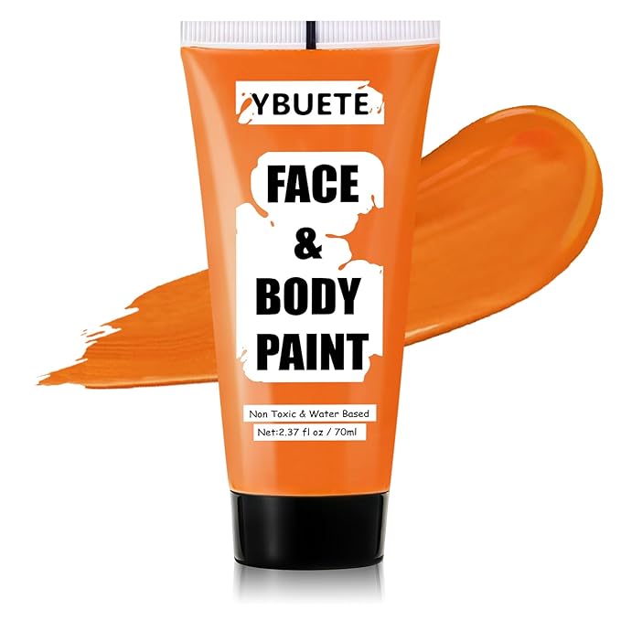 Orange Water Based Face Body Paint, 2.37 OZ Large Tube Full Coverage Face Paint for Tiger Pumpkin Cosplay, Washable Orange Body Painting Cream for Adult Carnival Halloween SFX Makeup-VivaGrace Women
