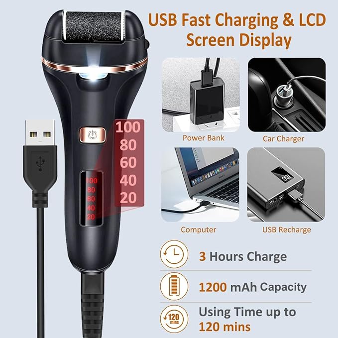 Electric Callus Remover for Feet,Rechargeable Foot File Hard Skin Remover,Waterproof 14 in1 Professional Pedicure Kit for Cracked Heels &Dead Skin,with 3 Roller Heads 2 Speed-VivaGrace Women