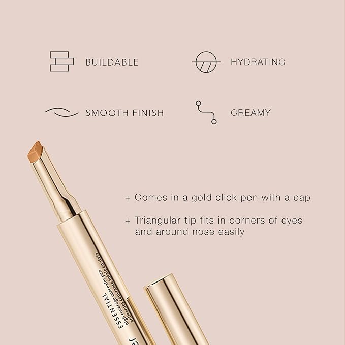 Jouer Essential High Coverage Concealer Pen - Under Eye Concealer for Dark Circles - Brightening Makeup for Eye Circles - Color Corrector Eye Primer with Hyaluronic Acid and Vitamin E-VivaGrace Women