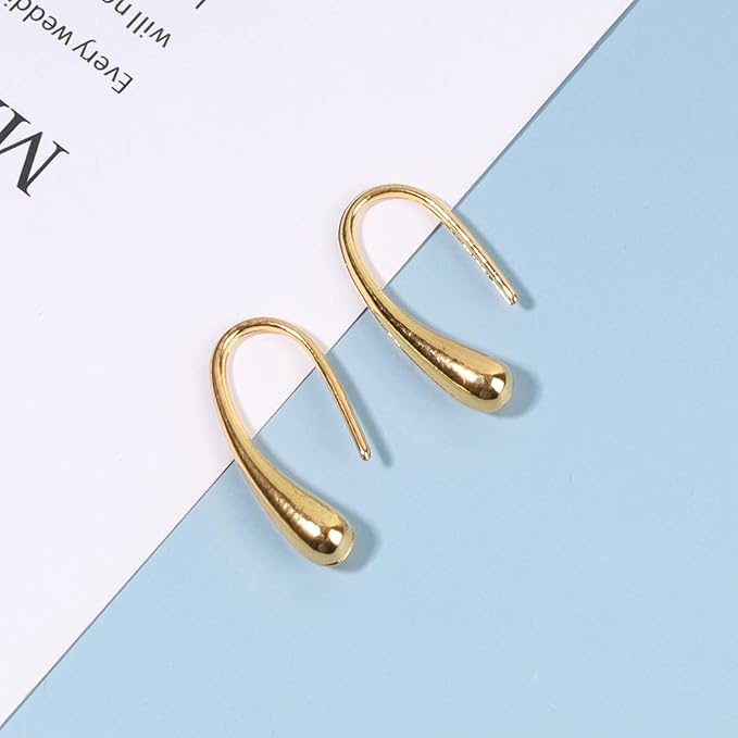 Water Tear Drop Earrings Abstract Droplet Hoop Earrings Gold Hook Threader Earrings Minimalist Drop Dangle Earrings Jewelry for Women and Girls Gifts-VivaGrace Women