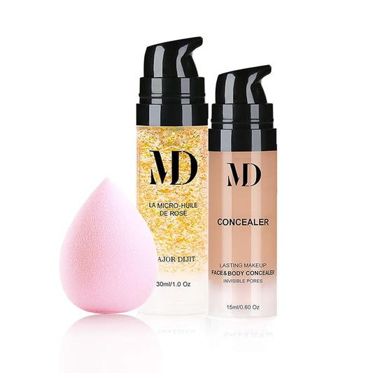 Liquid Primer Set Matte Liquid Full Coverage Oil Control Breathable Invisible Cover Concealer Primer with Face Primer, Makeup Sponge…-VivaGrace Women