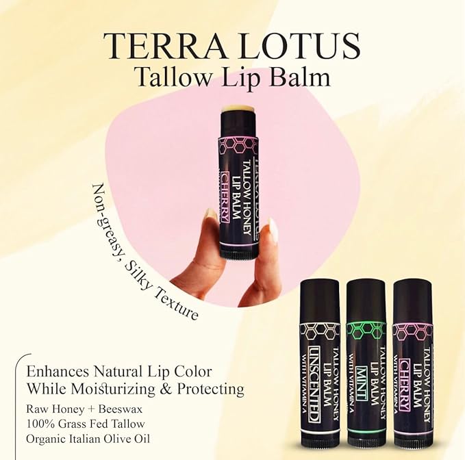 Tallow Lip Balm (3 Pack) - Hydrating With Organic Italian Olive Oil, Pure Grass Fed Tallow, and Beeswax - Long Lasting Lip Therapy (Mint)-VivaGrace Women