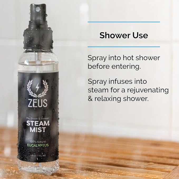 ZEUS 100% Natural Eucalyptus Oil Steam Mist, Aromatherapy Spray for Shower, Sauna, Bath & Pre-Shave, Nasal Relief & Spa-Inspired Refreshment (Made in USA) 4 oz.-VivaGrace Women