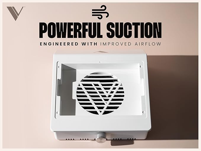 V Beauty Pure Nail Fan Dust Collector - Nail Dust Extractor and Catcher Vacuum, Sleek, Lightweight, and Adjustable Salon Fan with Activated Charcoal Filter, Acetone-Resistant Design-VivaGrace Women