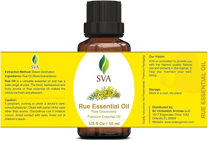 SVA Rue Essential Oil – 1/3 Fl Oz – 100% Natural Rue Oil - for Diffuser, Hair Care, Face, Skin Care, Aromatherapy, Scalp and Body Massage, Soap and Candle Making-VivaGrace Women